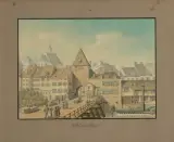 Basel: Fröschgasse / Haus von Huber, Steinmetz / Rheinthor / Gerbergasse by Johann Jakob Schneider, watercolor, sold Sep 2024