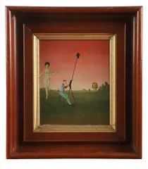 Wisconsin artist by John Wilde, oil on wood panel, sold Sep 2024