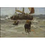 Coastal Scene with Figures by Paul Hermanus, oil on board, sold May 2022