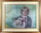 Child Portrait with Cat by Cydney Grossman, pastel on paper, sold May 2022
