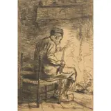 Man by the Hearth by Jozef Israëls, drypoint etching, sold May 2022