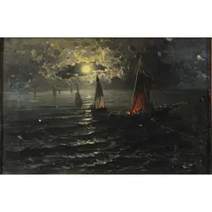 Nocturnal Nautical Scene by Augusto Ferri, 1887, oil on canvas, sold May 2022