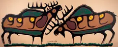Untitled (Moose Pair) by Norval Morrisseau, acrylic on paper, sold Sep 2020