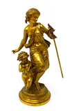 Jeune fille avec un chérubin by Henry Étienne Dumaige, bronze doré, sold Aug 2022