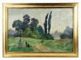 landscape with figures and memorial by Lucien Gilbert Darpy, oil on canvas, sold Oct 2024