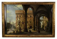view of Piazza della Signoria by Consalvo Carelli, oil on canvas, sold Oct 2024
