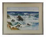 rocky coast by Zygmund Jankowski, watercolor, sold Oct 2024