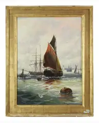 harbor scene by Edward Henry Eugene Fletcher, oil on board, sold Oct 2024