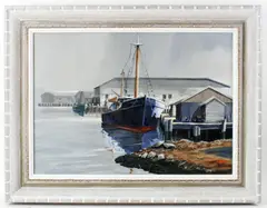 Calm Dock by Robert Oliver, acrylic on canvas, sold Oct 2024