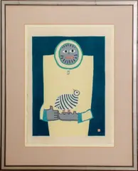 Man and Bird by Umetarō Azechi, 1975, Woodblock Print in Colors, sold Apr 2024