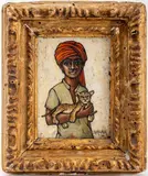 Boy and Leopard Cub by Keith Ingermann, 1966, Oil on Board, sold Apr 2024