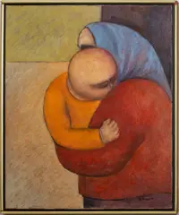 Mother and Child by Arnaldo Miccoli, 1972, Oil on Canvas, sold Apr 2024