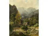 Gebirgsdorf mit Hirtin und Kleiner Herde by Ludwig Skell, oil on canvas, sold Dec 2015