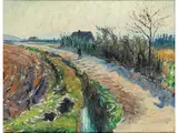 Spätherbstliche Landschaft mit weg by René Seyssaud, oil on canvas, sold Mar 2024