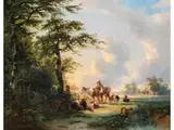 Idyllische Landschaft mit Einem Hirten und Seiner Kleinen Herde by Karl Schweninger d.Ä., oil on canvas, sold Jun 2025