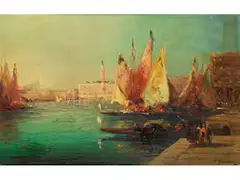 Sonnige Venedigvedute mit Segelbooten vor dem Palazzo Ducale und dem Campanile by Félix Ziem, oil, sold Mar 2026