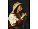 Portrait Einer Jungen Frau aus den Albaner Bergen Beim Gebet by Anton Ebert, oil on canvas, offered Mar 2025