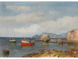 Die Küste von Palermo mit Fischerbooten by Rosario di Fazio, oil on canvas, sold Mar 2025