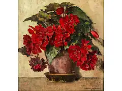 Blumentopf mit Roten Begonien by Ernst Liebermann, oil on board, offered Jun 2024