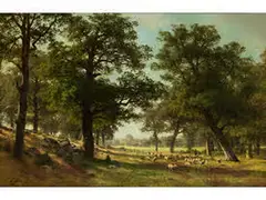 Idyllischer Sommermorgen mit Schafherde by Fritz Ebel, oil on canvas, sold Sep 2018