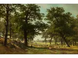 Idyllischer Sommermorgen mit Schafherde by Fritz Ebel, oil on canvas, sold Sep 2018