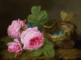 Gefüllte Rosen und Vergissmeinnicht Neben Gefülltem Nest by Henriëtte Ronner-Knip, oil on panel, sold Dec 2018