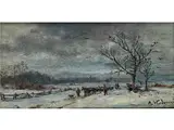 Holzfuhrleute mit Pferden in Winterlandschaft by Adolf Stademann, 1824 München - 1895 München, oil on panel, offered Mar 2017