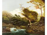 Narcisse Virgile Diaz De La Peña, Hügelige Landschaft mit Frau an Einem Flusslauf