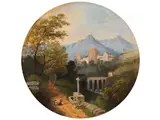 Süditalienische Landschaft mit Figuren vor Wegekreuz by Salvatore Fergola, oil on board, offered Jun 2025