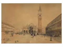 Ansicht der Piazza san Marco in Venedig by Paolo Sala, watercolor, sold Dec 2019