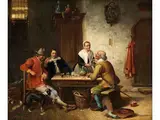 Die Kartenspieler by Jacob Akkersdyk, oil on panel, sold Jun 2025