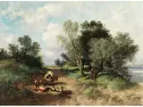 Landschaft mit Familie bei der Rast by Pál Böhm, oil on canvas, sold Mar 2026