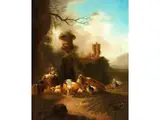 Bukolische Landschaft mit Kratervase by Johann Heinrich Roos, oil on canvas, offered Dec 2021
