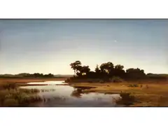 Moorlandschaft im Abendlicht by Anton Zwengauer, oil on canvas, offered Mar 2024