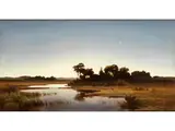 Moorlandschaft im Abendlicht by Anton Zwengauer, oil on canvas, offered Mar 2024
