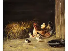 Henne mit Küken by Carl Jutz, oil on panel, offered Dec 2024
