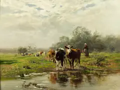 Kühe an der Tränke by Otto Strützel, oil on canvas, offered Jun 2024
