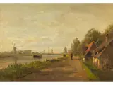 Niederländische Kanallandschaft mit Windmühlen by Paul Weber, oil on canvas, offered Jun 2024