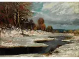 Winterlandschaft mit Fluss by Ernesto Rayper, oil on canvas, offered Jul 2015