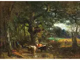 Waldinterieur mit Herde an der Tränke by Carl Ebert, oil on panel, offered Mar 2026