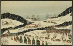 Silvesterkläuse - es schneit by Albert Manser, 1973, oil on panel, sold Sep 2024