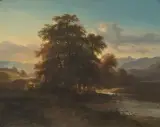 Bouquet d'arbres au soleil couchant by Alexandre Calame, 1842, oil on canvas, offered Sep 2024