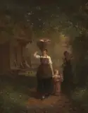 Mutter und Kind im Dorfe by Joseph Geisser, oil on canvas, sold Sep 2024