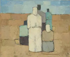 Figurengruppe by Carl Roesch, 1962, oil on board, sold Sep 2024