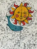 Stillleben mit Sonne und Fisch by Rudolf Mirer, tempera, sold Sep 2024