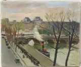Paris mit Seine und Louvre by Georges Alfred Darel, oil on canvas, sold Sep 2024