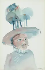 Vogelhut by Robert Indermaur, 1975, watercolor, sold Sep 2024