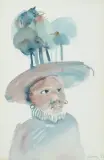 Vogelhut by Robert Indermaur, 1975, watercolor, sold Sep 2024