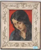 Bildnis einer jungen Frau mit langem schwarzem Haar by Henri Robert, oil on panel, sold Sep 2024