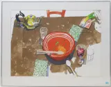 Der gedeckte Tisch by Samuel Buri, color lithograph, sold Sep 2024